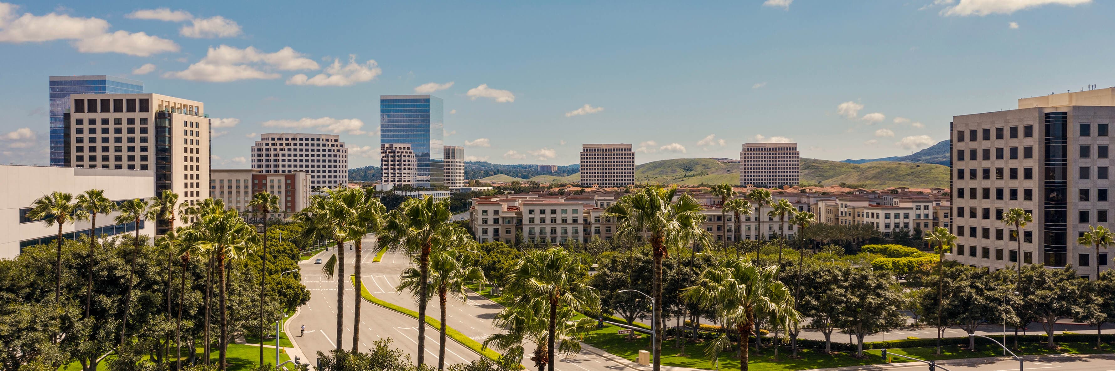 Aerial view of the downtown Irvine, California skyline.